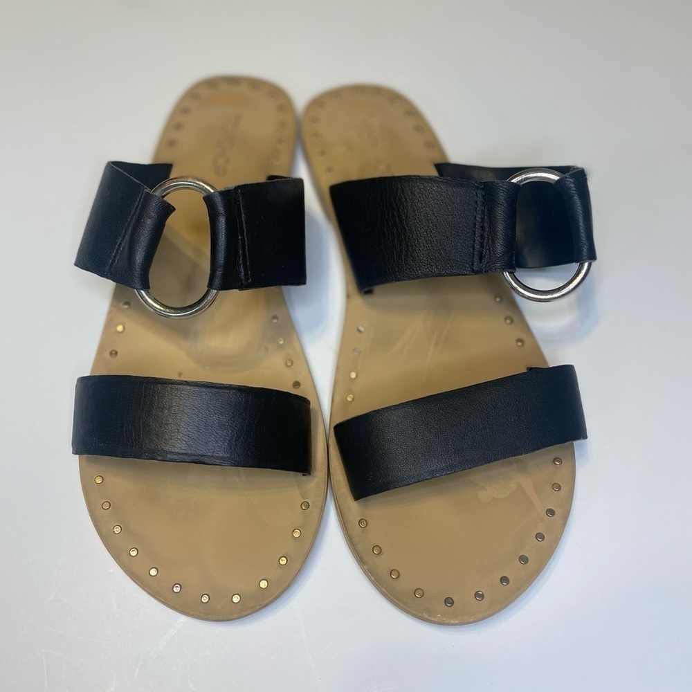 Topshop Hooray Leather Slide Sandals Black 37